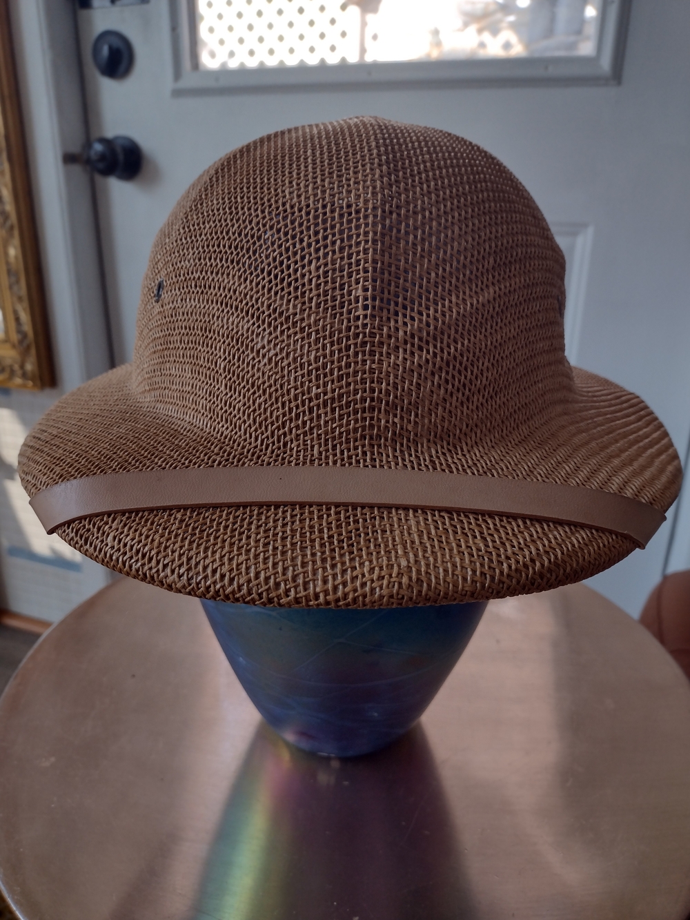 Men's Brown Straw Sun Hat with Leather Band